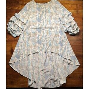 Patrizia Luca Milano Medium High Low Tunic Dress Tiered Ruffle Sleeve Ikat Art